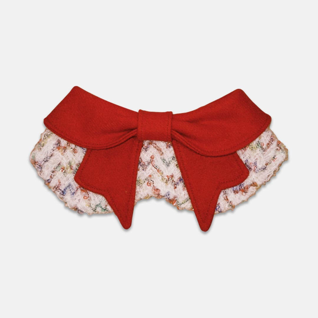 Red Bow Cat Bib with Cozy Knit Fabric | MissyMoMo