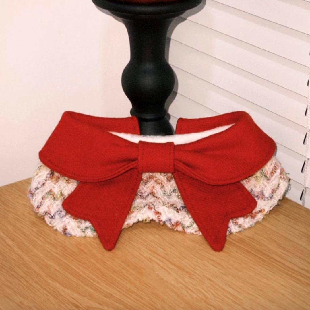 Red Bow Cat Bib with Cozy Knit Fabric | MissyMoMo