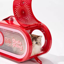 Load image into Gallery viewer, Cat Sitting in RadioMoMo Vintage Retro Red Hard Cat Carrier | MissyMoMo
