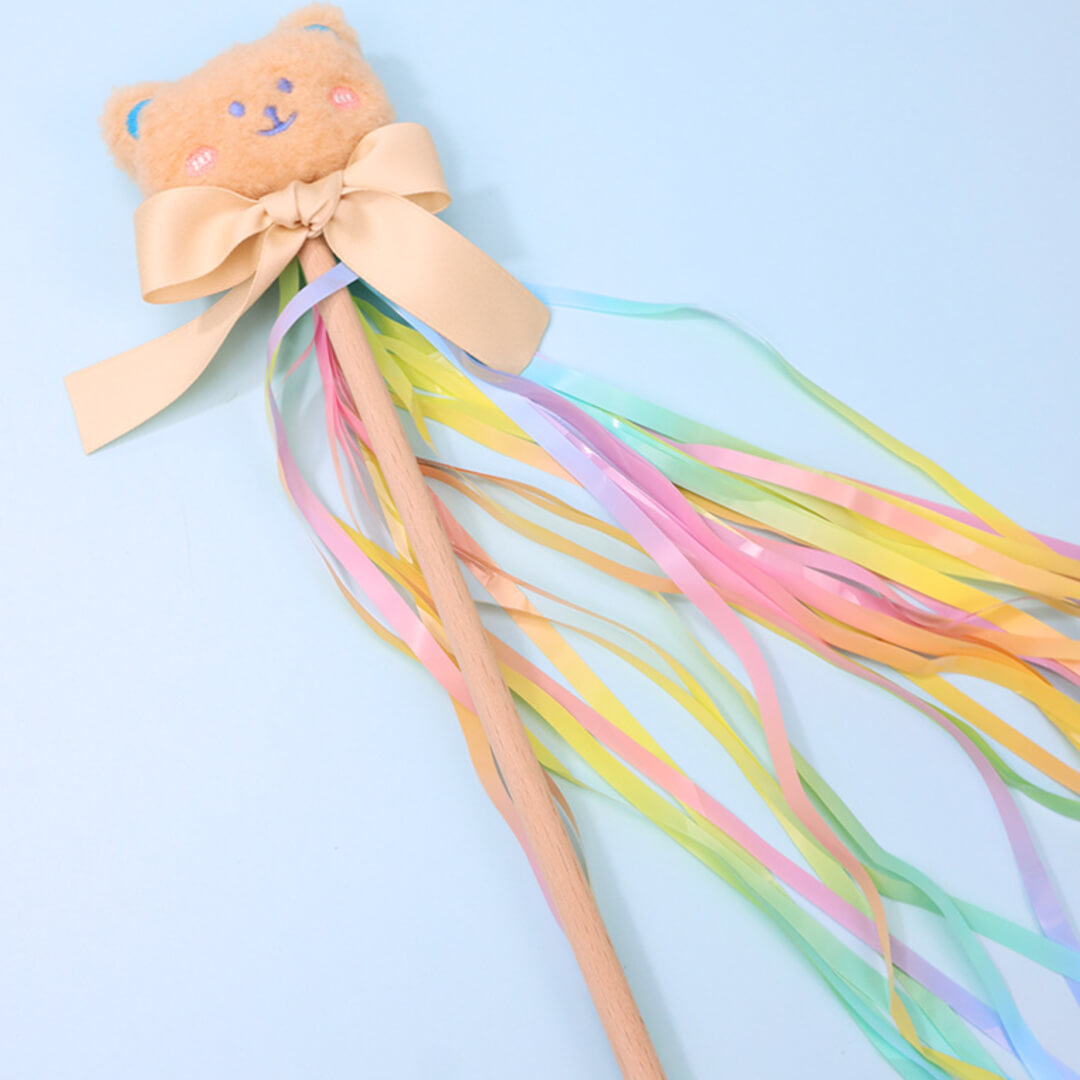 Rainbow Ribbon Bear Cat Wand Toy | Cute Cat Toys | MiissyMoMo