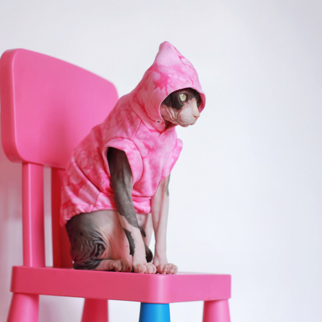 Sphynx Cat in Pink Tie Dye Sleeveless Hoodie | MissyMoMo