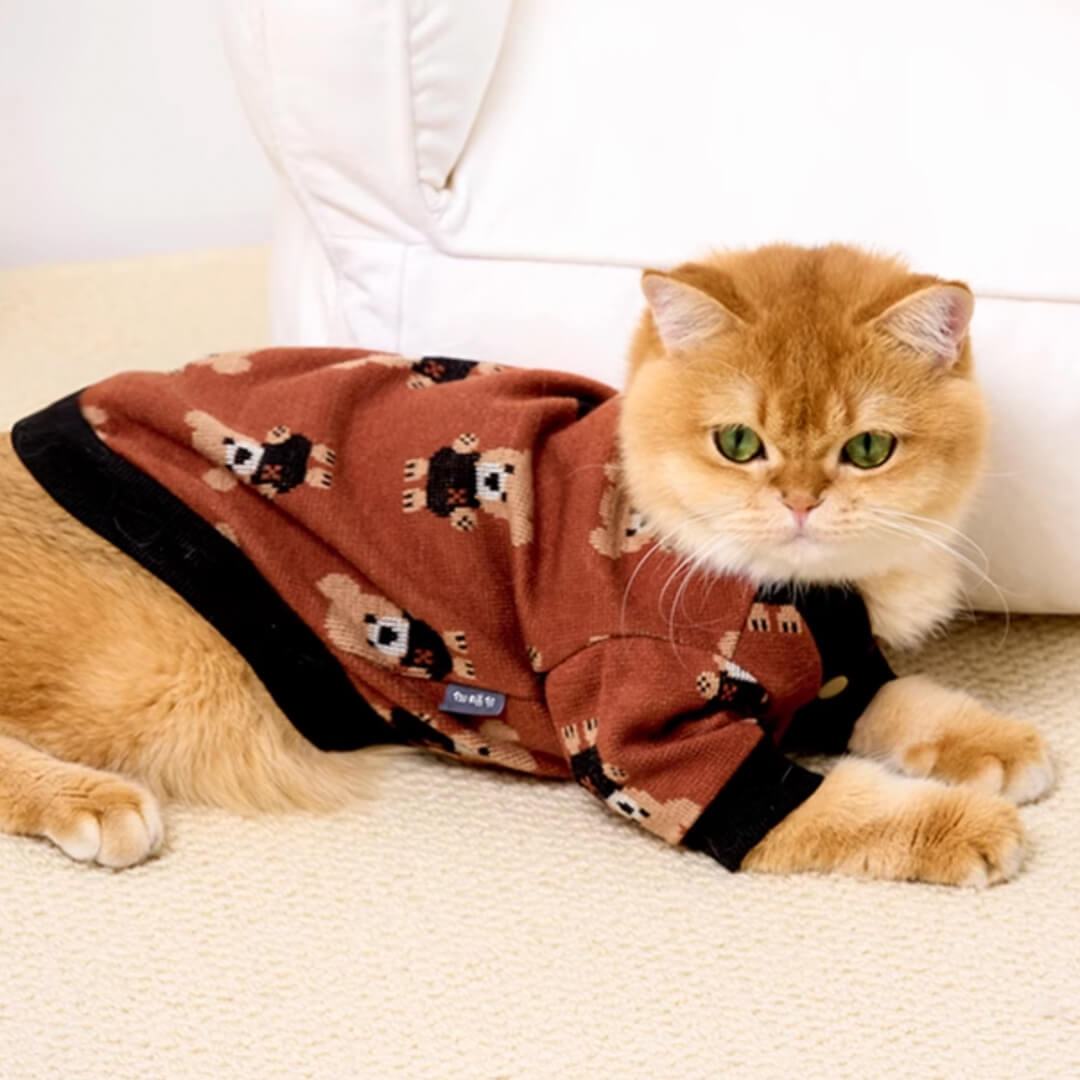 Cat in Cute Teddy Bear Print Cardigan | MissyMoMo