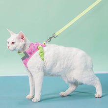 Load image into Gallery viewer, Devon Rex in Green &amp; Pink Cat Vest Harness | MissyMoMo

