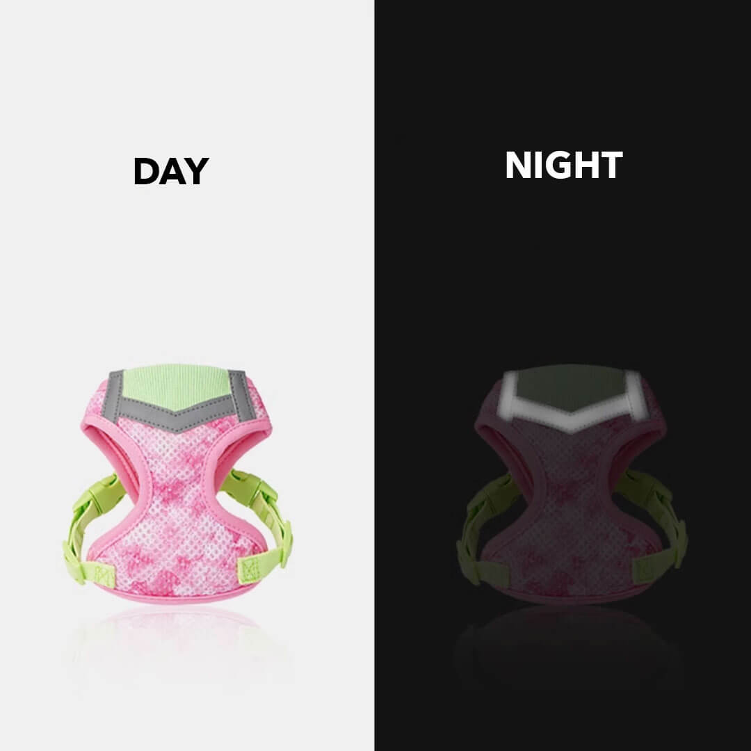 Reflective Trim of Green & Pink Mesh Cat Vest Harness | MissyMoMo