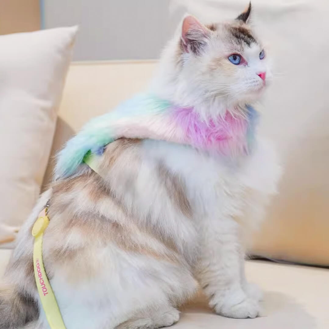 Cat in Colorful Faux Fur H-Style Cat Harness | MissyMoMo