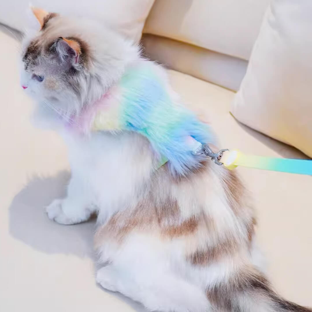 Cat in Colorful Faux Fur H-Style Cat Harness | MissyMoMo