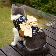 Load image into Gallery viewer, Cat Wearing Yellow Bow Kimono Harness | MissyMoMo
