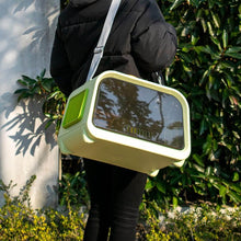 Load image into Gallery viewer,  Wearing Green Castle Cat Carrier With Shoulder Strap | MissyMoMo
