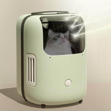 Load image into Gallery viewer, Cat Looking Out From Green Cataway Space Cat Backpack Window | MissyMoMo
