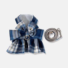Load image into Gallery viewer, Deep Blue Fuji Cat Harness &amp; Leash Set in Checkered Design | MissyMoMo

