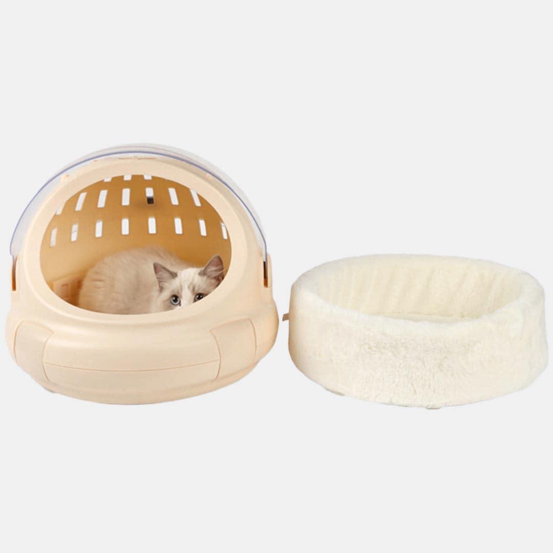 PSM Spaceship Cat Carrier Showing Cozy Interior Bedding | MissyMoMo